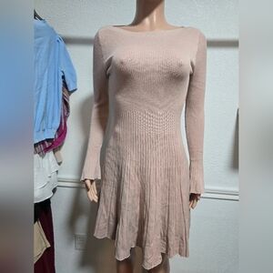 Chic Long Sleeve Knit Dress in Beige